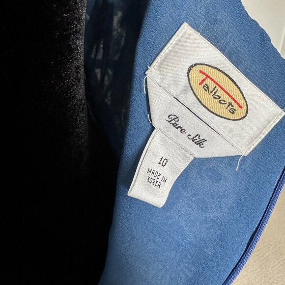 Vintage Talbots Pure Silk Dress Size 10 Blue Floral Paisley Fit Flare - Picture 5 of 13